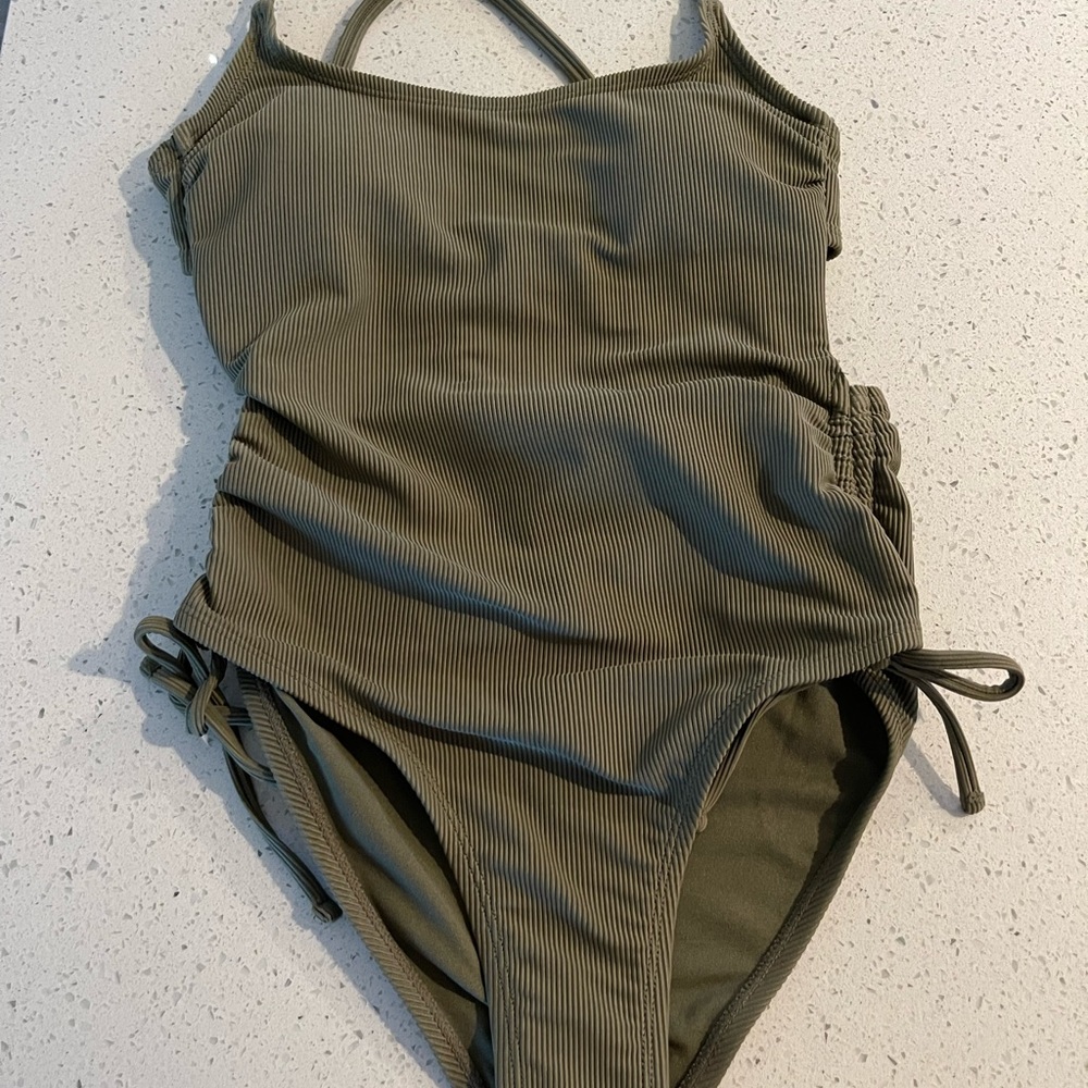 olive green one piece swimsuit
